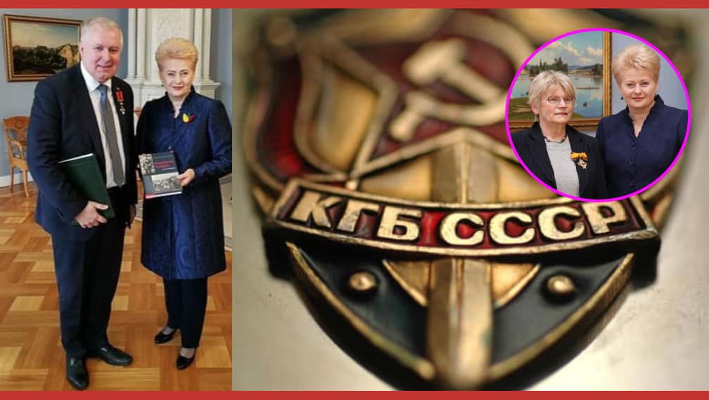 Kairėjė - anušauskinių KGB sąrašų skelbėjas Arvydas Anušauskas. Kairėje violetiniame apskritime - Lietuvos genocido ir rezistencijos tyrimo centro generalinė direktorė Teresė Birutė Burauskaitė.