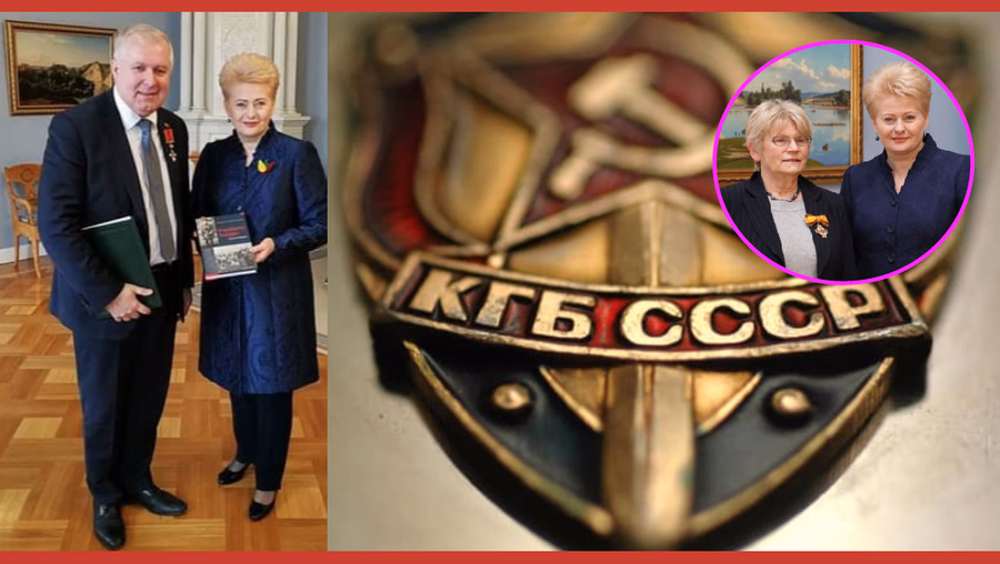Kairėjė - anušauskinių KGB sąrašų skelbėjas Arvydas Anušauskas. Kairėje violetiniame apskritime - Lietuvos genocido ir rezistencijos tyrimo centro generalinė direktorė Teresė Birutė Burauskaitė.