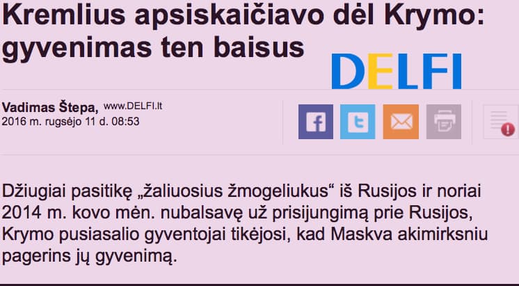 Pasikeitė nepriklausomo tinklalapio „delfi.lt“ pozicija dėl Rusijos aneksuoto Krymo