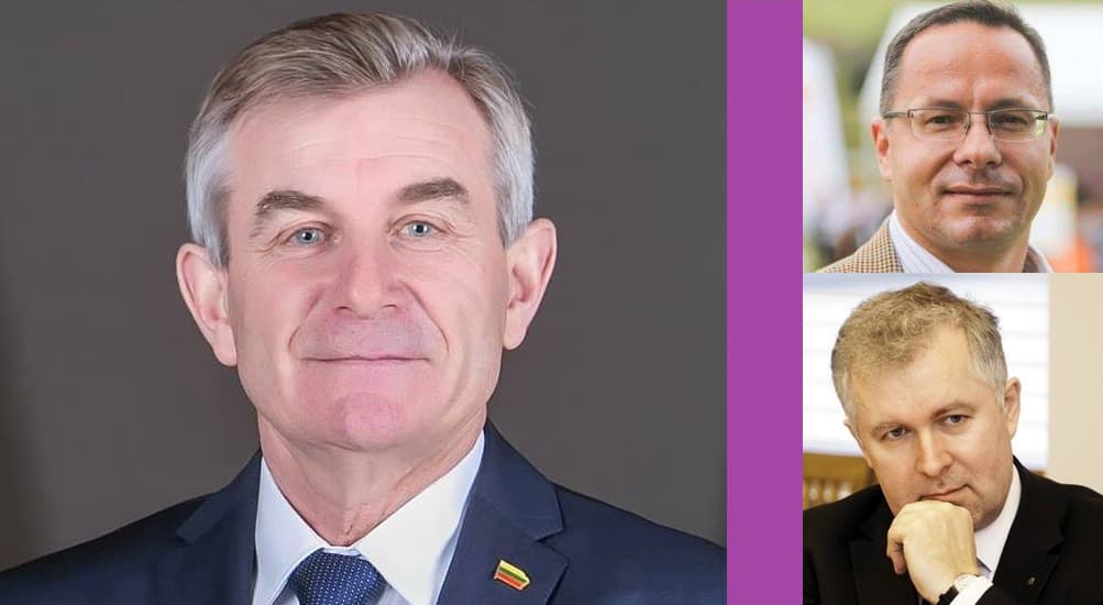 Seimo pirmininkas V. Pranckietis (kairėje). Už violetinio stulpo dešinėje – dažnai su Rusija siejami konservatoriai.