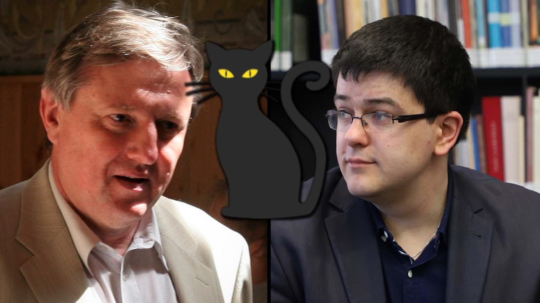 R. J. Dagys ir V. Sinica (viduryje juoda katė).