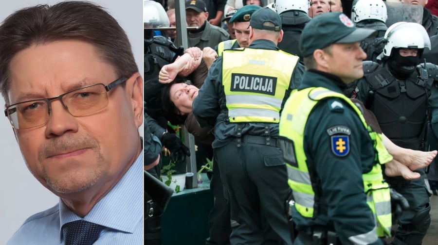 Kairėje - S. Šedbaras. Dešinėje - policijos pareigūnai išneša kliūtį Deimantės Kedytės išvadavimo operacijos metu.