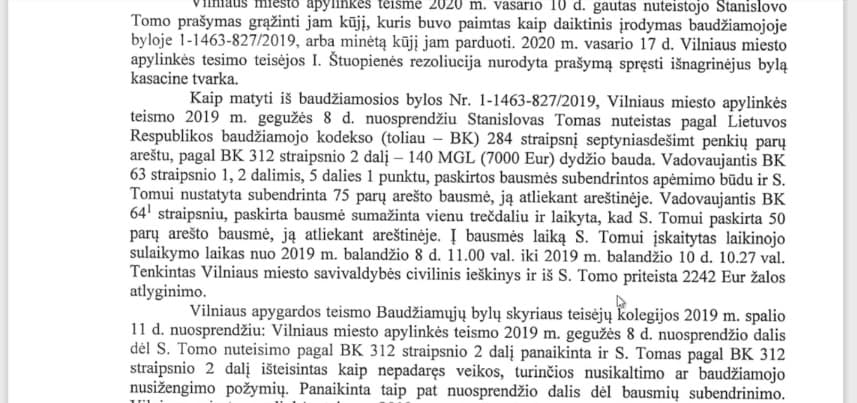 Kur palaidotas Stanislovo Tomo istorinis kūjis?