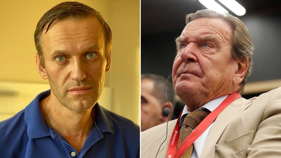 Gerhardas Šrioderis (dešinėje) dėl šmeižto padavė Aleksejaus Navalno interviu publikavusį leidinį į teismą.