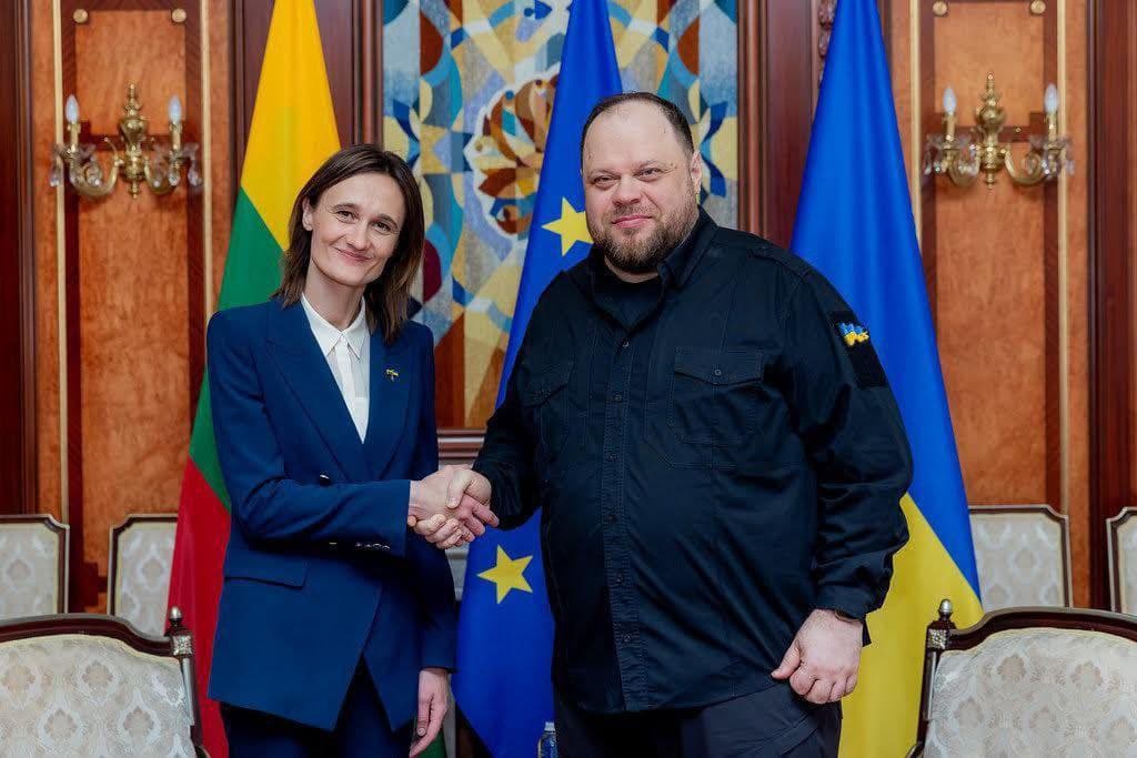 LR Seimo Pirmininke Viktorija Čmilytė-Nielsen (kairėje), kaip ir kiti šalies lyderiai, tvirtai palaiko Ukrainos valdžios poziciją. Dešinėje - Ukrainos Parlamento vadovas Ruslanas Stefančiukas.