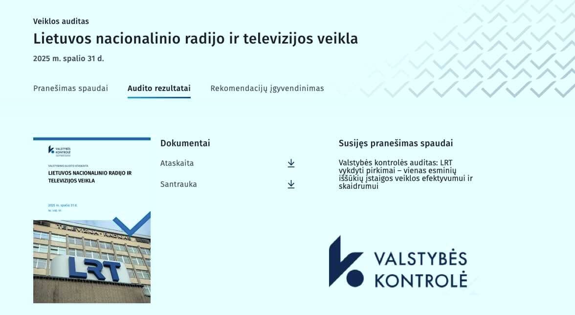 Valstybės kontrolė rekomenduoja LRT ištaisyti trūkumus ir ragina klaidų nekartoti ateityje