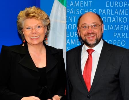 V. Reding ir M. Schulzas. Koliažui panaudota nuotrauka iš „ec.europa.eu“