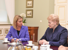 F. Mogerini atidžiai klausėsi prezidentės D. Grybauskaitės. Nuotr. prezidentas.lt
